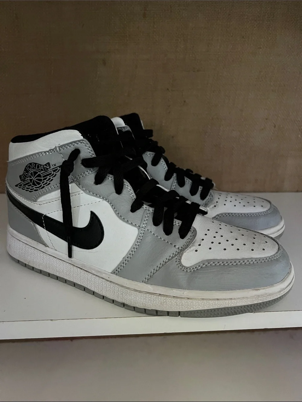 Nike Air Jordan 1 Mid White Grey Black Athletic Shoes